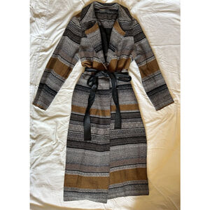 ELVI Designer Fashion Trench Coat UK Sz 14 Brown/Grey/Black, With Leather Belt